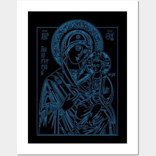 Icon of Virgin Mary and Jesus (blue) Posters and Art